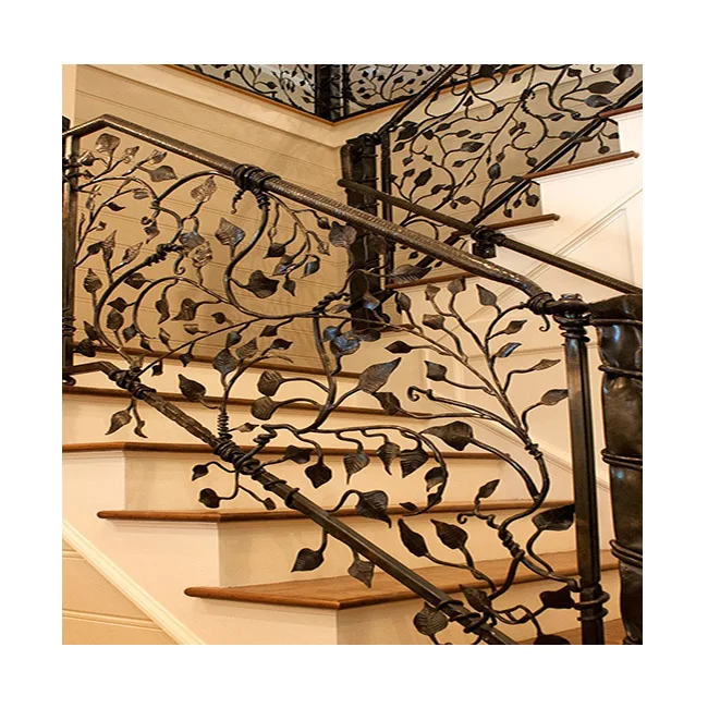 Antique Luxury Villas Wrought Iron Stair Entrance Iron Railing Metal Balcony Balustrade