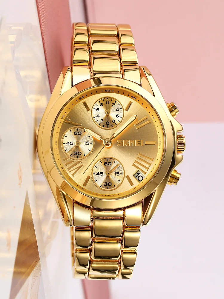 luxury wholesale skmei 1897 high quality quartz movement water resistant stainless steel oem custom men gold watch