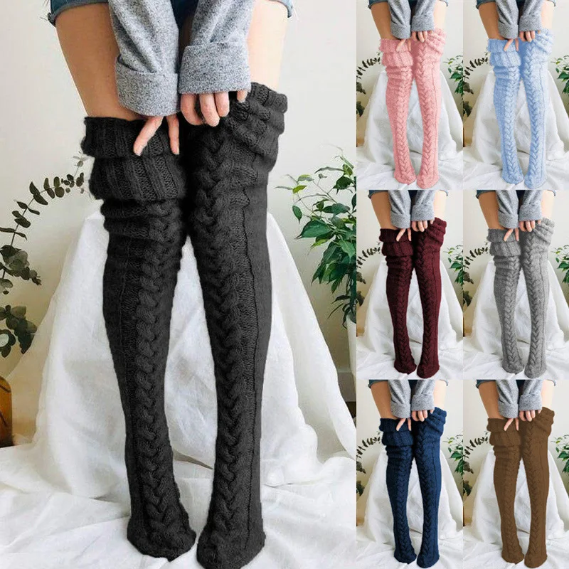 New Winter High Quality Long Thick Thigh High Knitted Wool Girl Women Socks