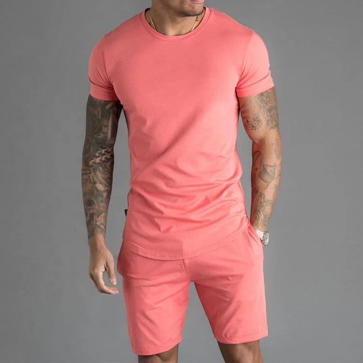  Custom Summer Fashion Causal Solid Color Men Short Tracksuit Wholesale T Shirt