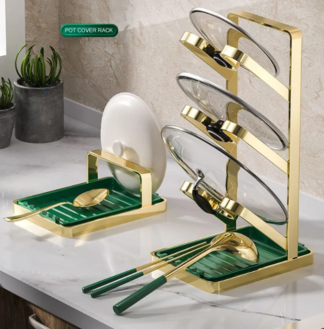 Kitchen Accessories 2 in 1 Pot Lid  Organizer Rack Pot Shovel Spoon Tray Rest Holder Hanging Pot Lid Holder Cutting Board Rack