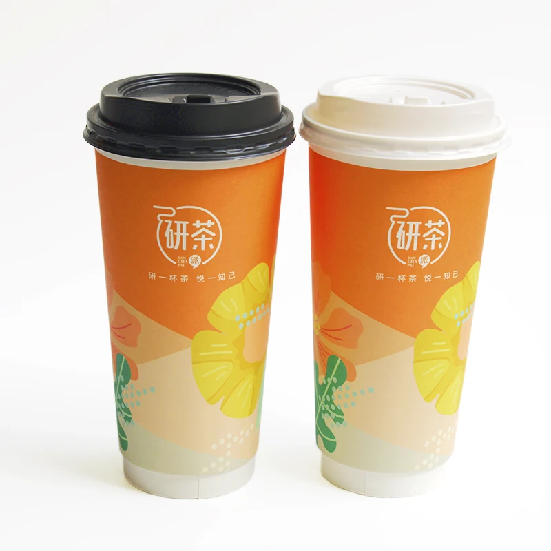 Бумажные кофейные чашки 22 унции с двойными стенками, индивидуальный логотип, печатная одноразовая бумажная чашка для кофе