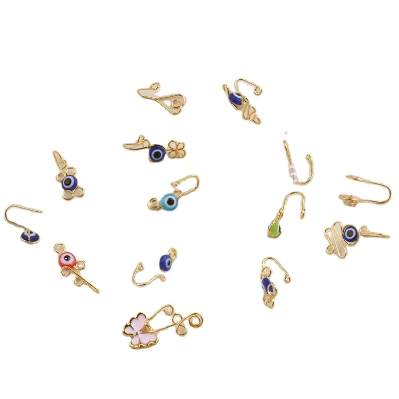 18K золотой пирсинг кристалл зажим для носа бабочка висячие натуральные кристаллы нос кольцо