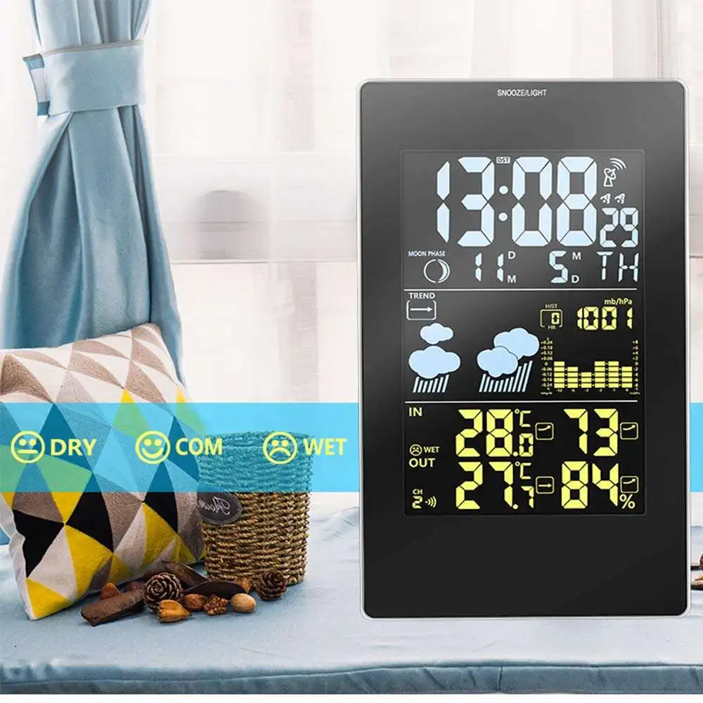 3in1 Weather Station with Outdoor Sensor Wireless Weather Forecast Station with Atomic Clock Barometer Thermometer