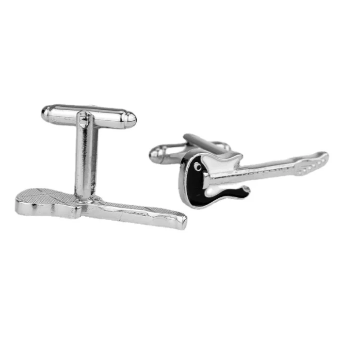 Men Gift Guitar Cufflinks Silver Color Novelty Musical Instrument Design Music Cufflinks
