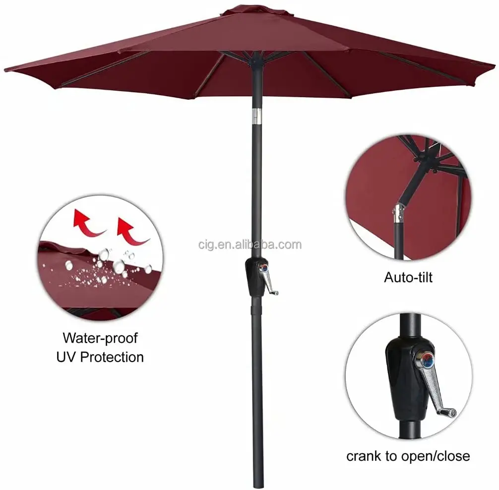 waterproof outdoor garden patio Umbrella With Push Button Tilt And Crank,market umbrella Parasols with base