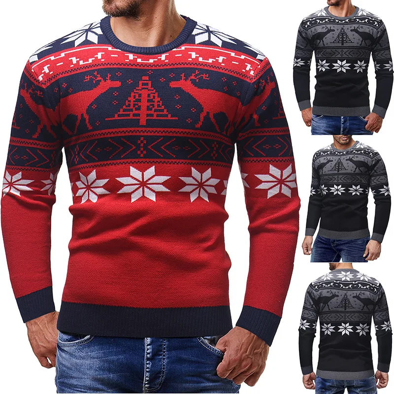 Fashionable casual ugly pullover winter christmas jacquard knit sweater jumper men