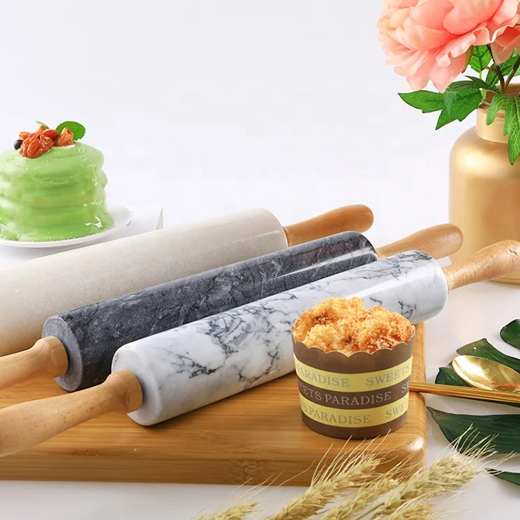 Wholesale Custom  Wooden And Marble Dough Dumpling Rolling Pin For Kitchen