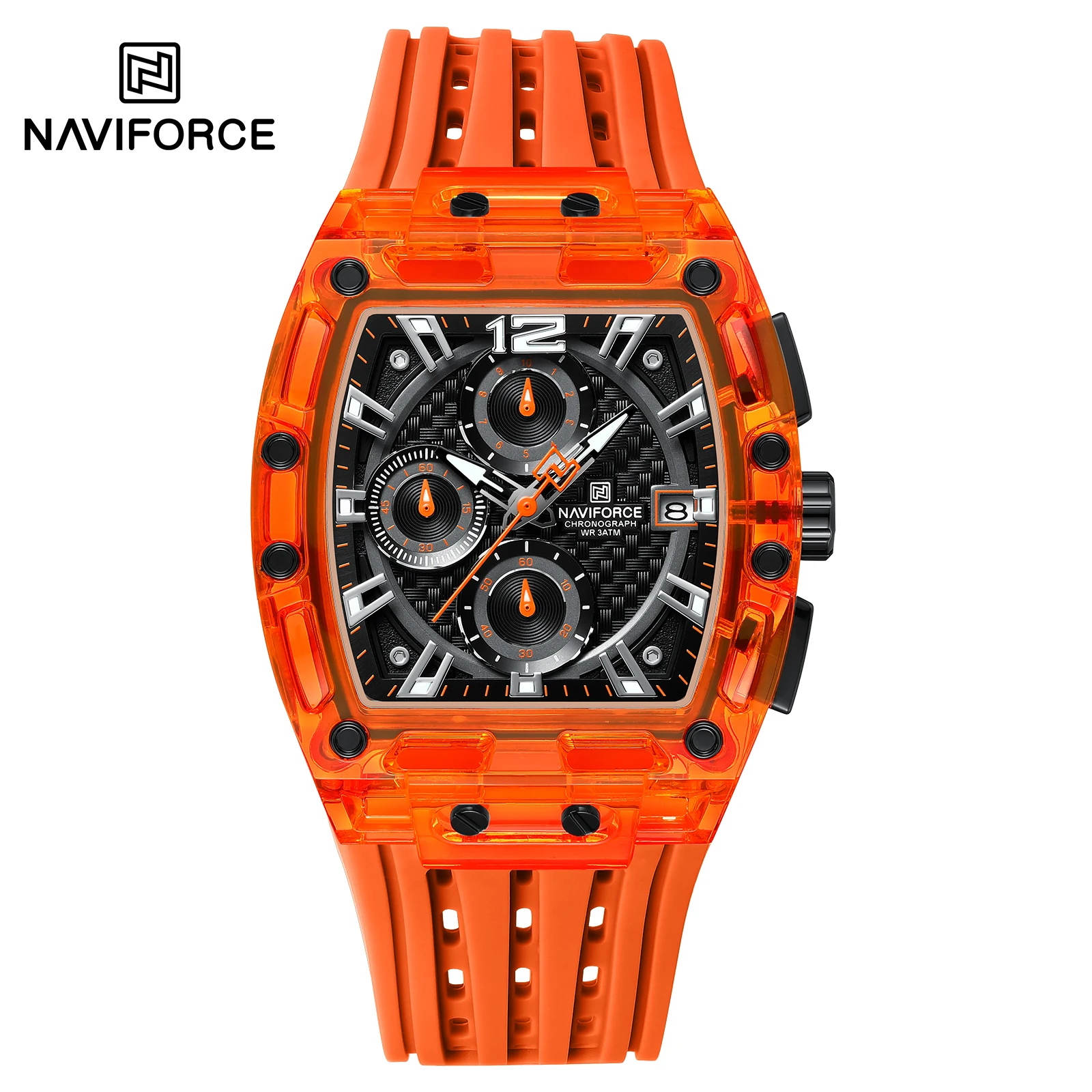 NAVIFORCE 7105 Business Unique Square Watches Men with Large Dial Sport Quartz Silicone Bands Wristwatches with Luminous Hands