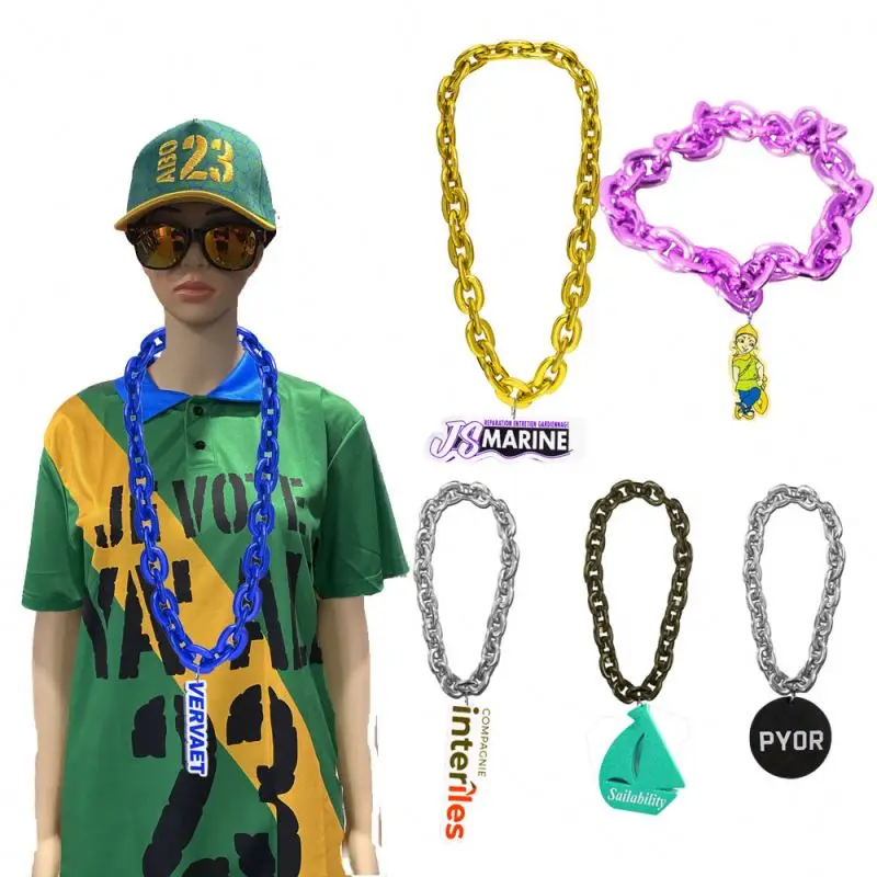 Cheap Price Custom Plastic Bling Necklace Large Size Customized Football Team Fan Gold Filled Necklace Chain