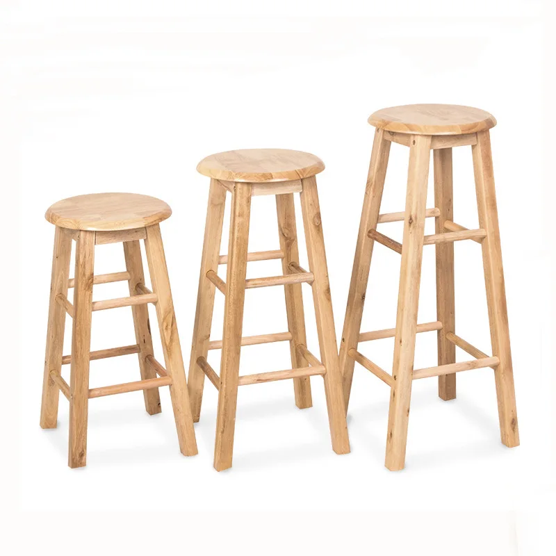 Customize height solid wood bar stool classic round seat screw reinforced wooden bench