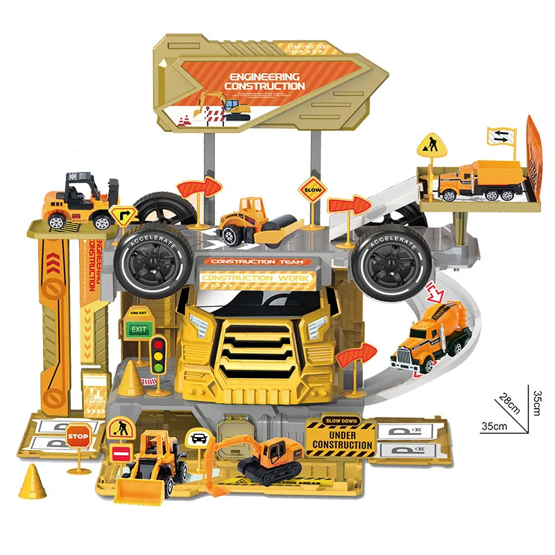 Hot selling truck deformed scene track portable parking lot storage toy set