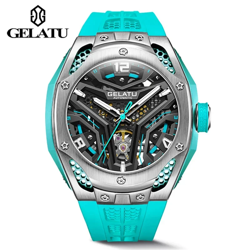 GELATU 6007 2024 Automatic Mechanical Watch for Men 53mm Big Dial Wristwatch Skeleton Tourbillon Man Waterproof Watch Reloj