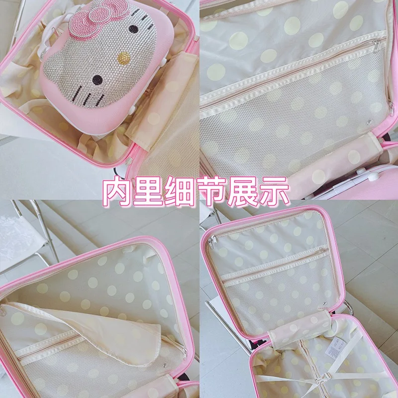 Botu 16inches Diamond Kitty Kid Luggage Set Travel Rolling Luggage Waterproof KT Trolley Large Capacity Kids Suitcases