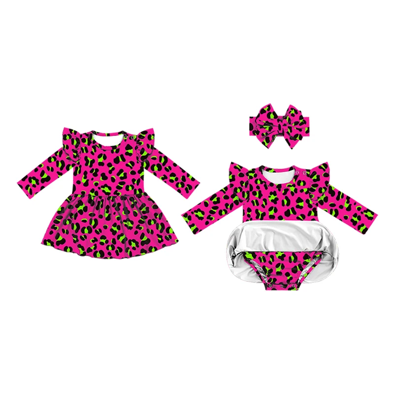 New patterns european style baby hot pink leopard dress infant romper sweet newborn baby girl birthday dress