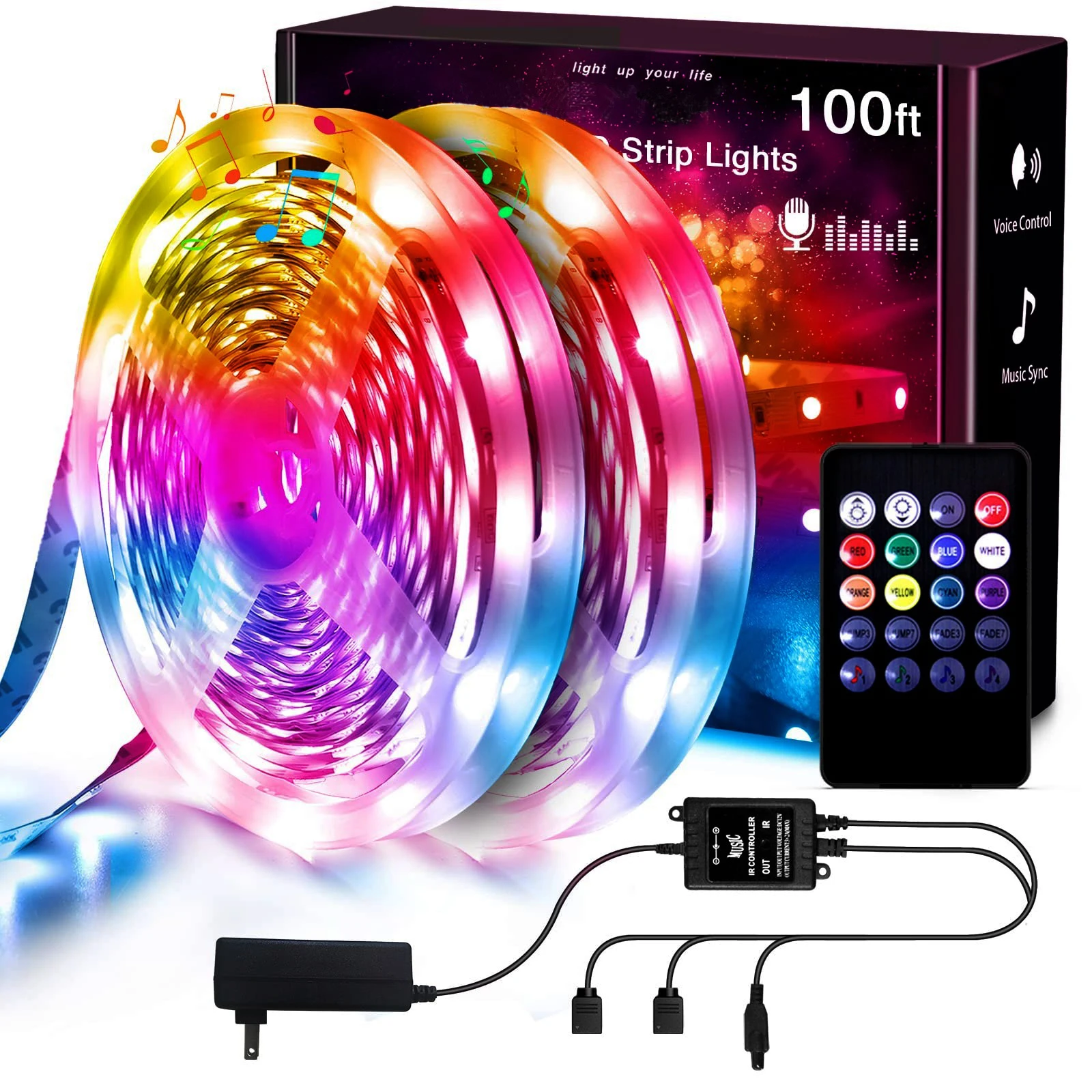 Лидер продаж, 12 В, 5050 футов, 30 м, RGB, музыка, синхронизация звука, декор комнаты, Светодиодная лента для компьютерных игр