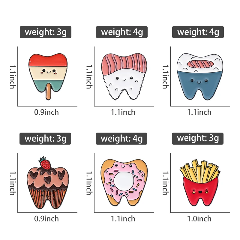 Cartoon Food Tooth Enamel Brooch Care for Teeth Promotional Backpack Badge Clothing Accessories Gift Jewelry