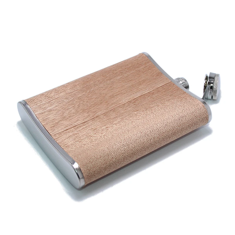 8oz Creative Metal Stainless Steel Hip Flask Wooden Wrapped Whiskey Wine Bottle Alcohol Pocket Flagon Gifts Wood Flask