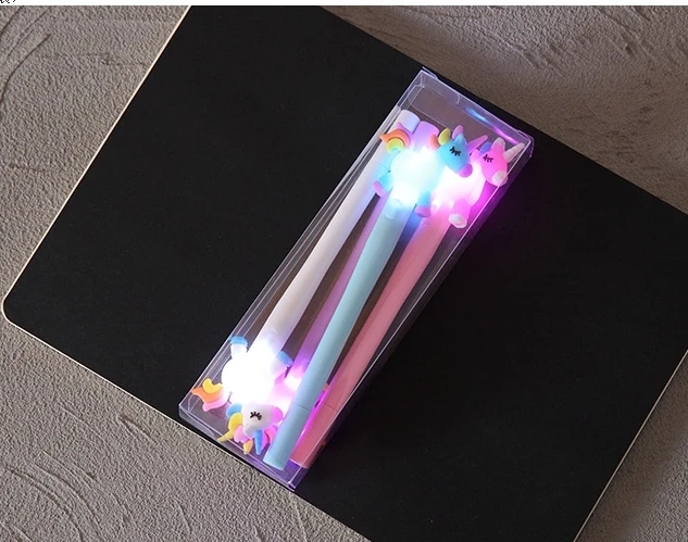 Promotional New Design Cute Stationery Unicorn Pen ,LED Light Colorful Cute gel Pen,Student Stationery Set Pen