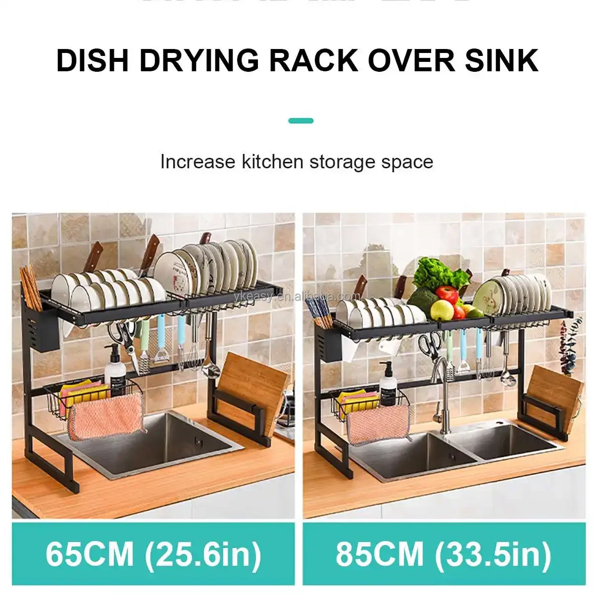 65cm factory sale multifunctional kitchen steel rack storage shelf over the sink drainer shelf dish drying rack