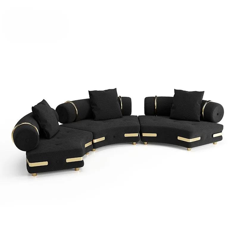 Custom Modern Luxury Brand Sofa Living Room Furniture Gold Metal Trim Three-seater Sofa