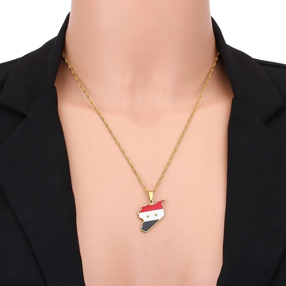 High quality Stainless Steel Syria Flag Necklace Syrians Map Pendants Necklace wholesale