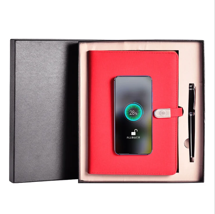2022 New Multifunctional Charging Notebook Set Mobile Power Wireless Charging Notepad Set with Pen Customized A5 Leather 8000mah