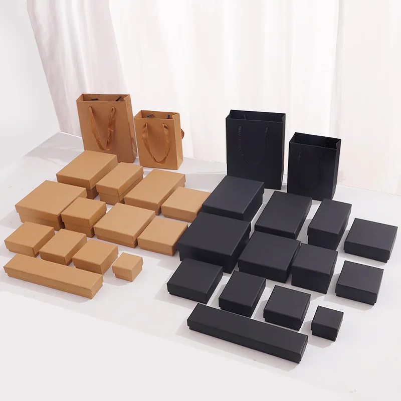 Full Size Kraft Paper Cardboard Jewelry Packaging Necklace Bracelet Gift Box Custom Jewellery Packaging Black Lid and Bottom Box