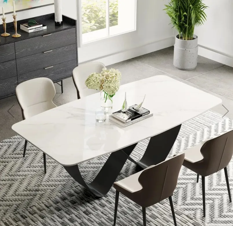 Modern Square  Dining Table Sintered Stone Table Top Butterfly Shape Carbon Steel Legs for Dining Room