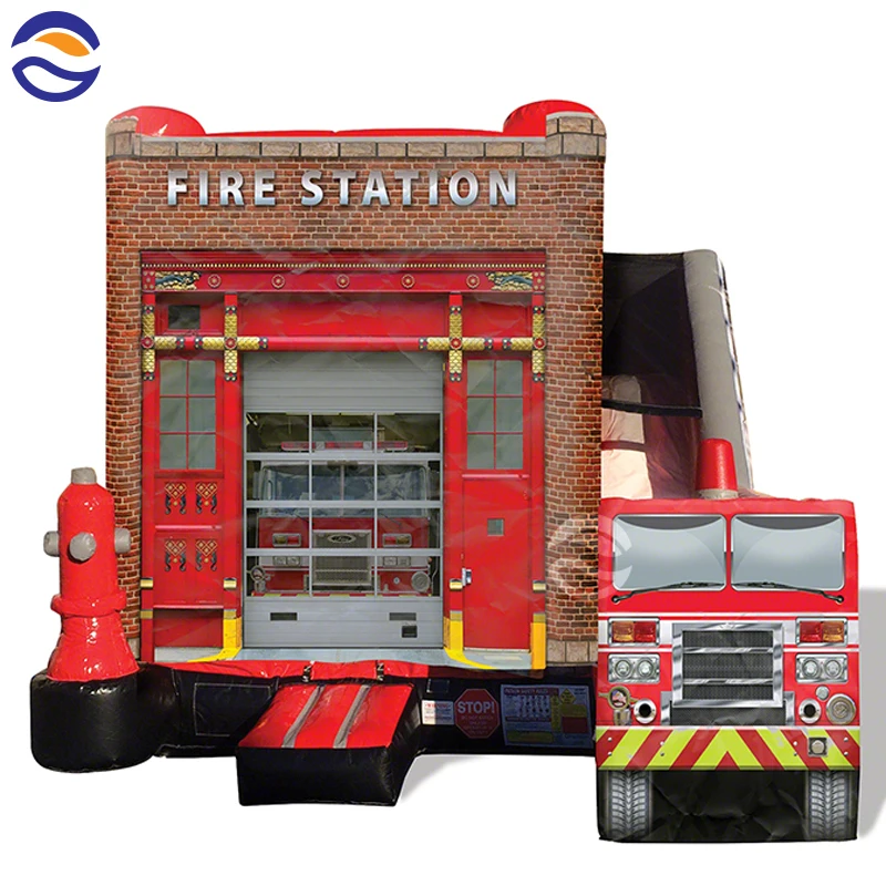 Надувная пожарная станция прыгающий дом с водной горкой автомобиль надувной замок комбо