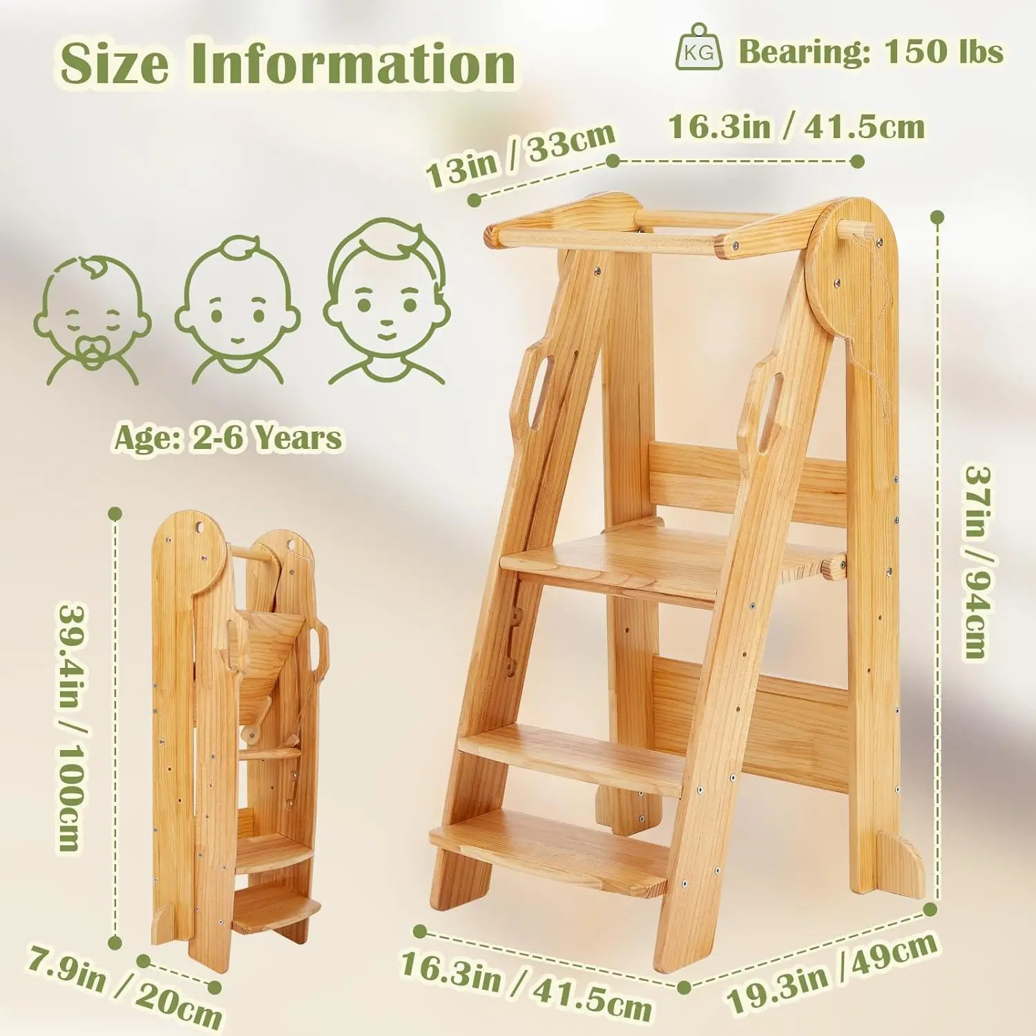 3-Level Height montessori modern footstool helper tower kitchen learning tower for kids