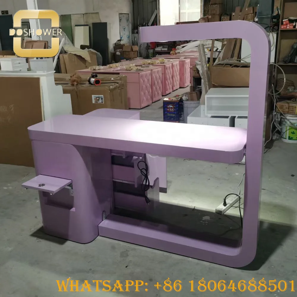 LED nails table salon manicure furniture of manicure table and chair set with side drawers for white glass top manicure table