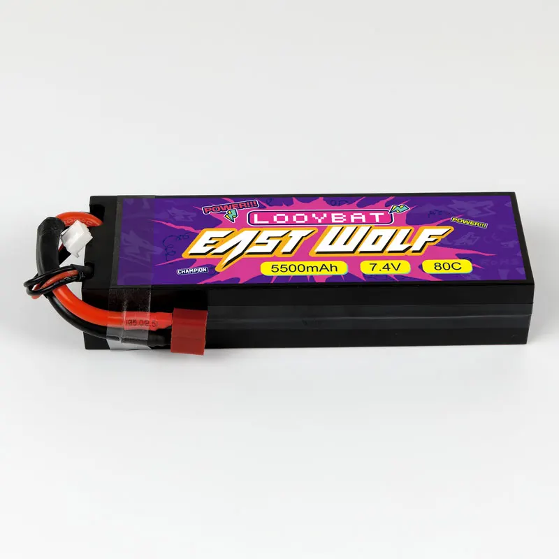 LOOYBAT RC Buggy Car Toys 80C 5500mAh 2S Lithium Polymer Lipo Battery Hard Case 7.4V Battery For Monster Car With T-Plug
