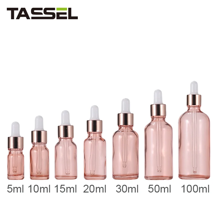 Amazon Hot Sales 30Ml Cherry Pink Glass Dropper Bottle With Rose Gold Dropper