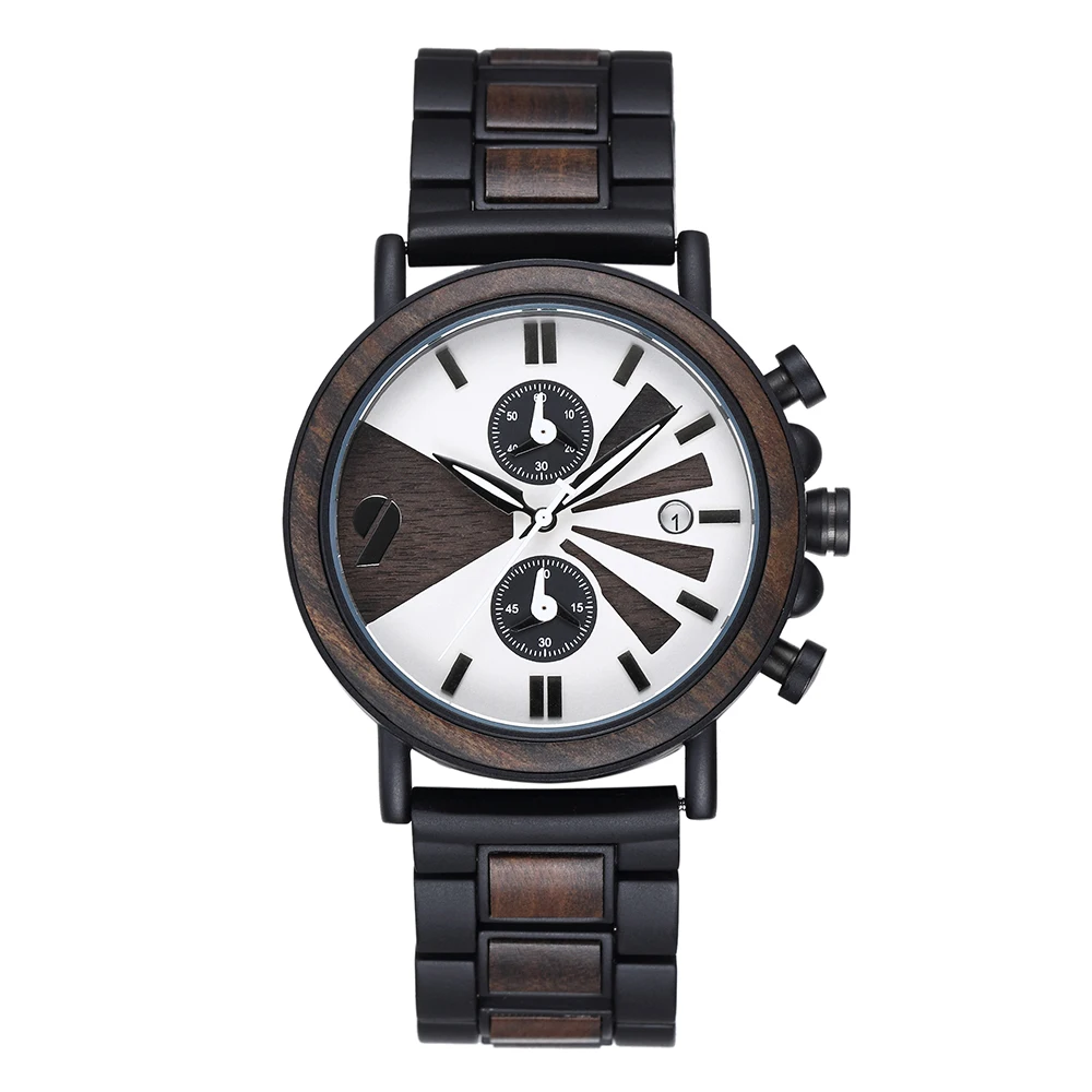 Wood Mens Watches Wholesale New Coming Quartz Japan Movement Chronograph ETA Movement Swiss Glass SEIKO 1 Piece Men Round Analog