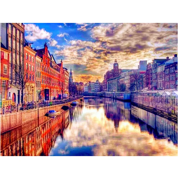 5D DIY Diamond Painting Diamond City Landscape Cross Embroidered Square Crystal Wall Diamond Painting