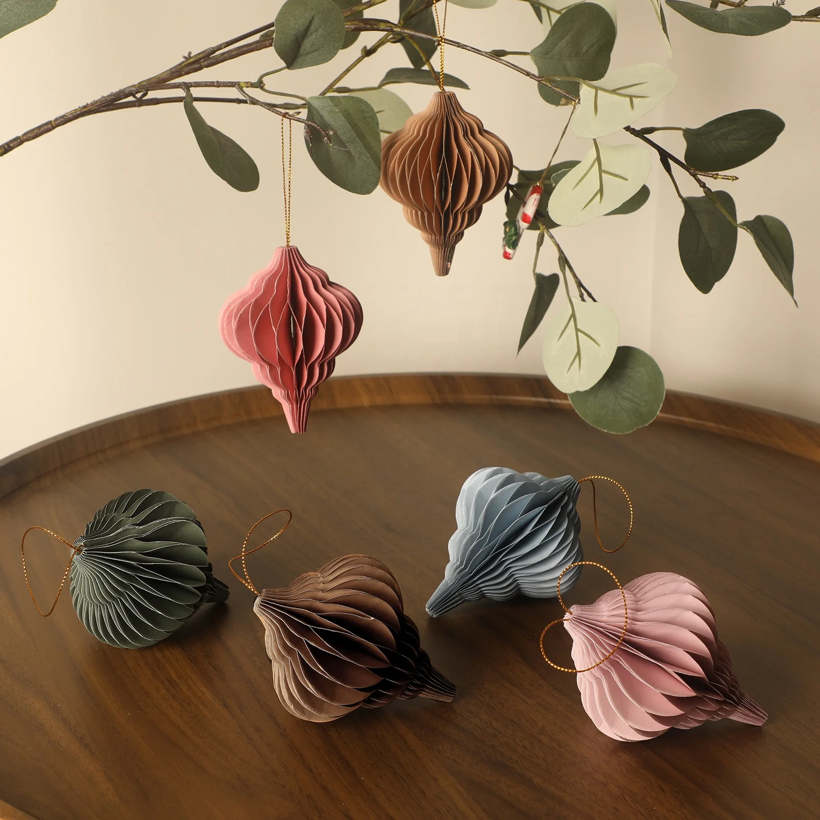 Morandi Color Lantern Shape Xmas Paper Handmade Tree Decorations Ornament Honeycomb Christmas Tree Window Display Decoration