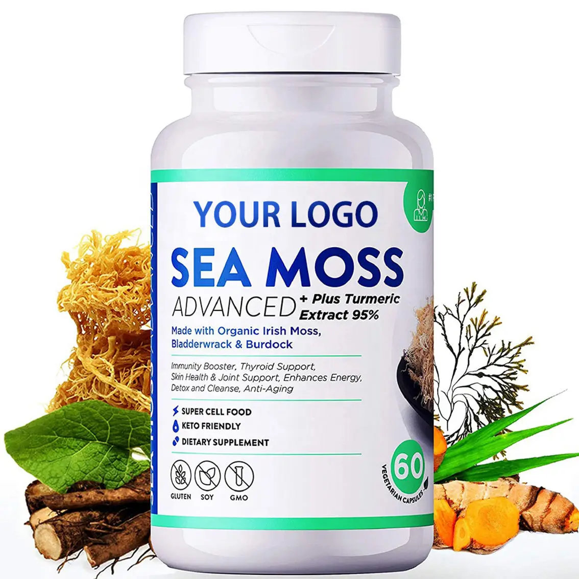 Private Label Turmeric Pills Seamoss Gel Sea Moss Capsules Keto-Friendly for Adults and Kids Healthcare Supplement for Women