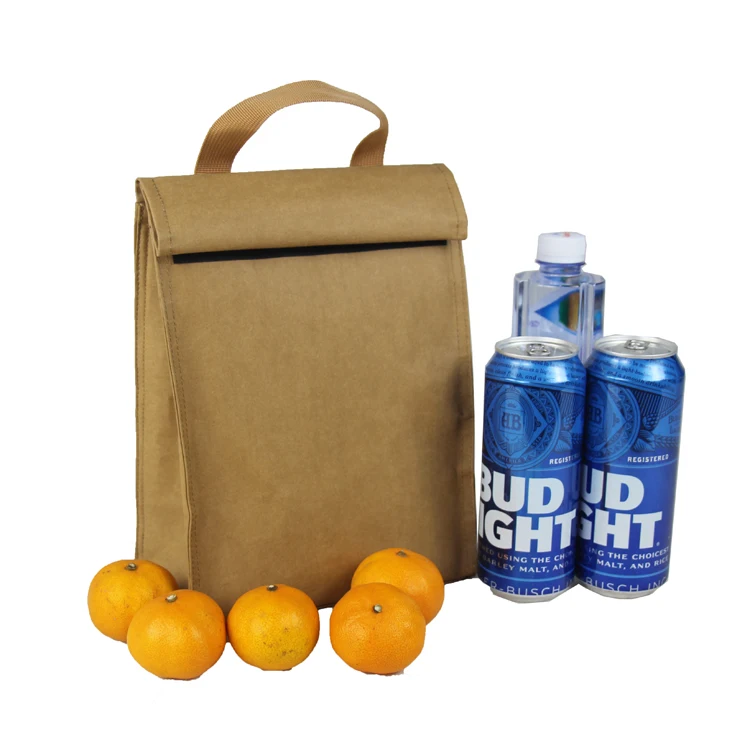 Recycle washable kraft paper insulated lunch cooler bag