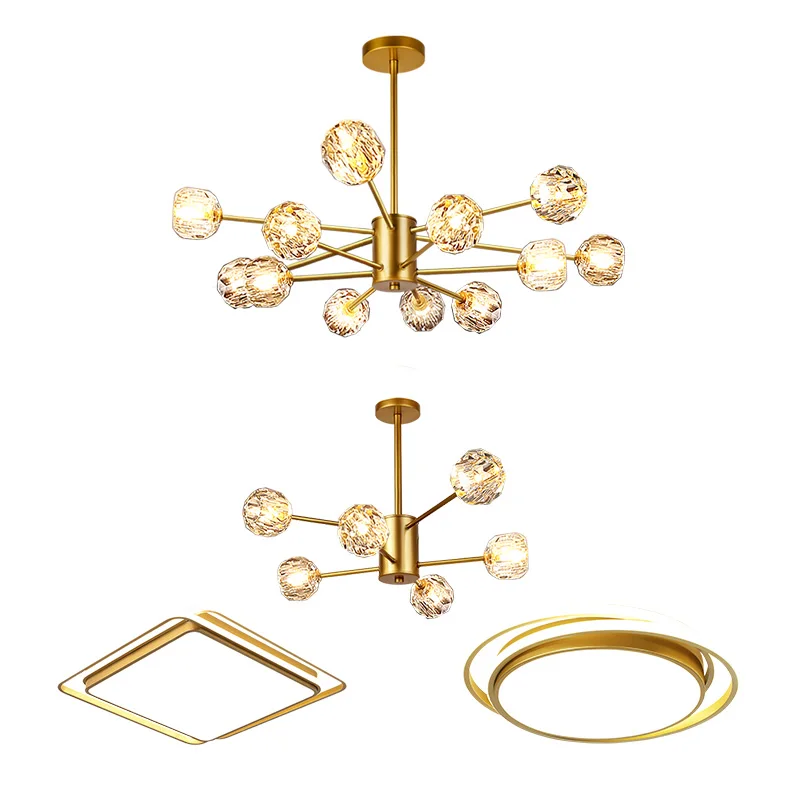 2021 top seller iron contemporary villa apartment glass ball gold chandelier