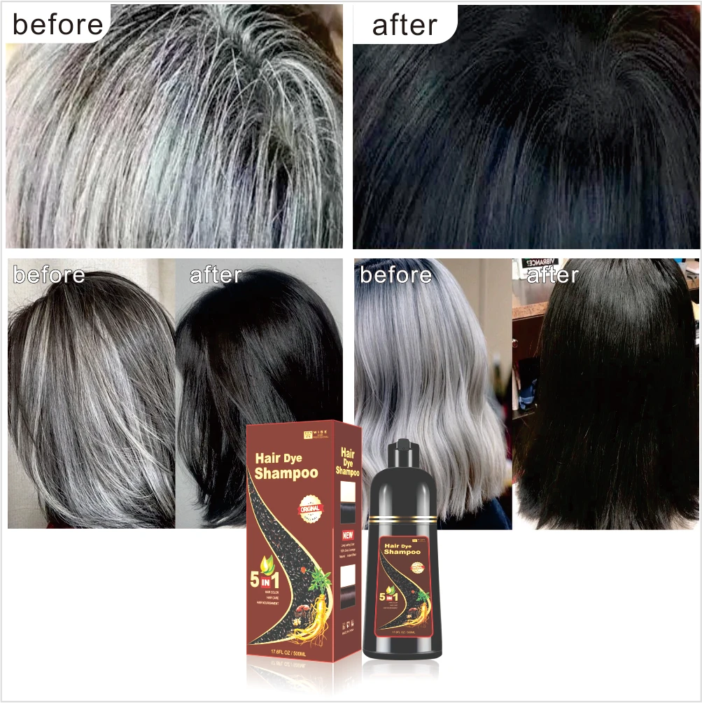 5 in 1 organic ginseng shampoo hair color dye fast cover white hair ammonia and ppd free black hair color shampoo for men