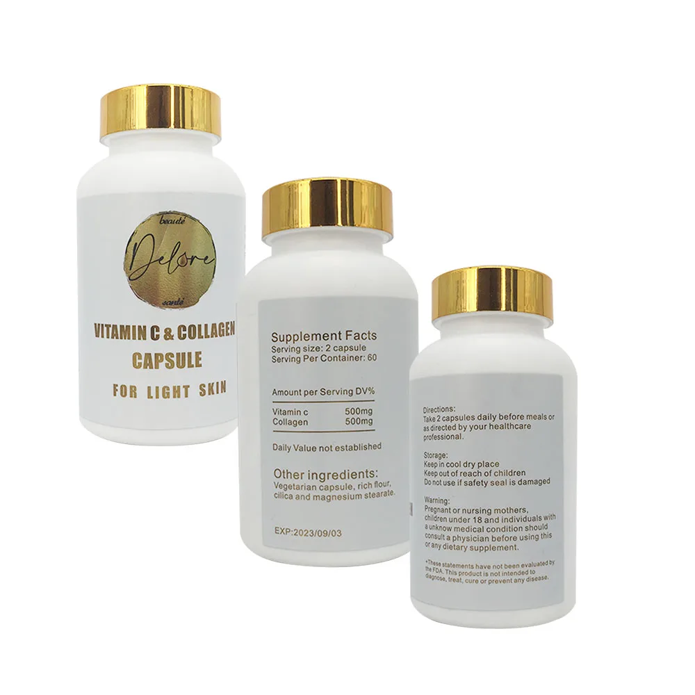 Vitamin C & Collagen Capsule For Whitening Health Pill To Light Skin Tablet Whitening Softgel Collagen Softgel Capsules