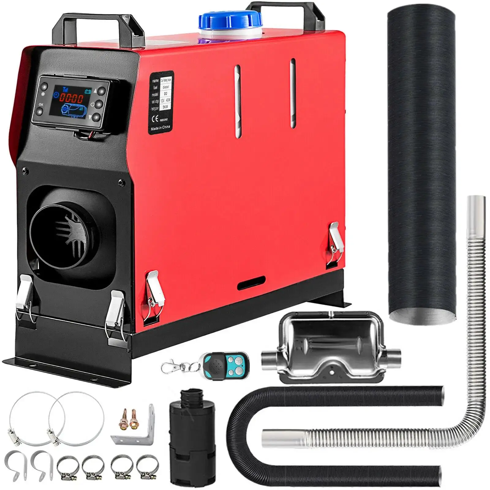 12V 24V 5KW Diesel Air Heater with remote control and silencer  With LED Switch