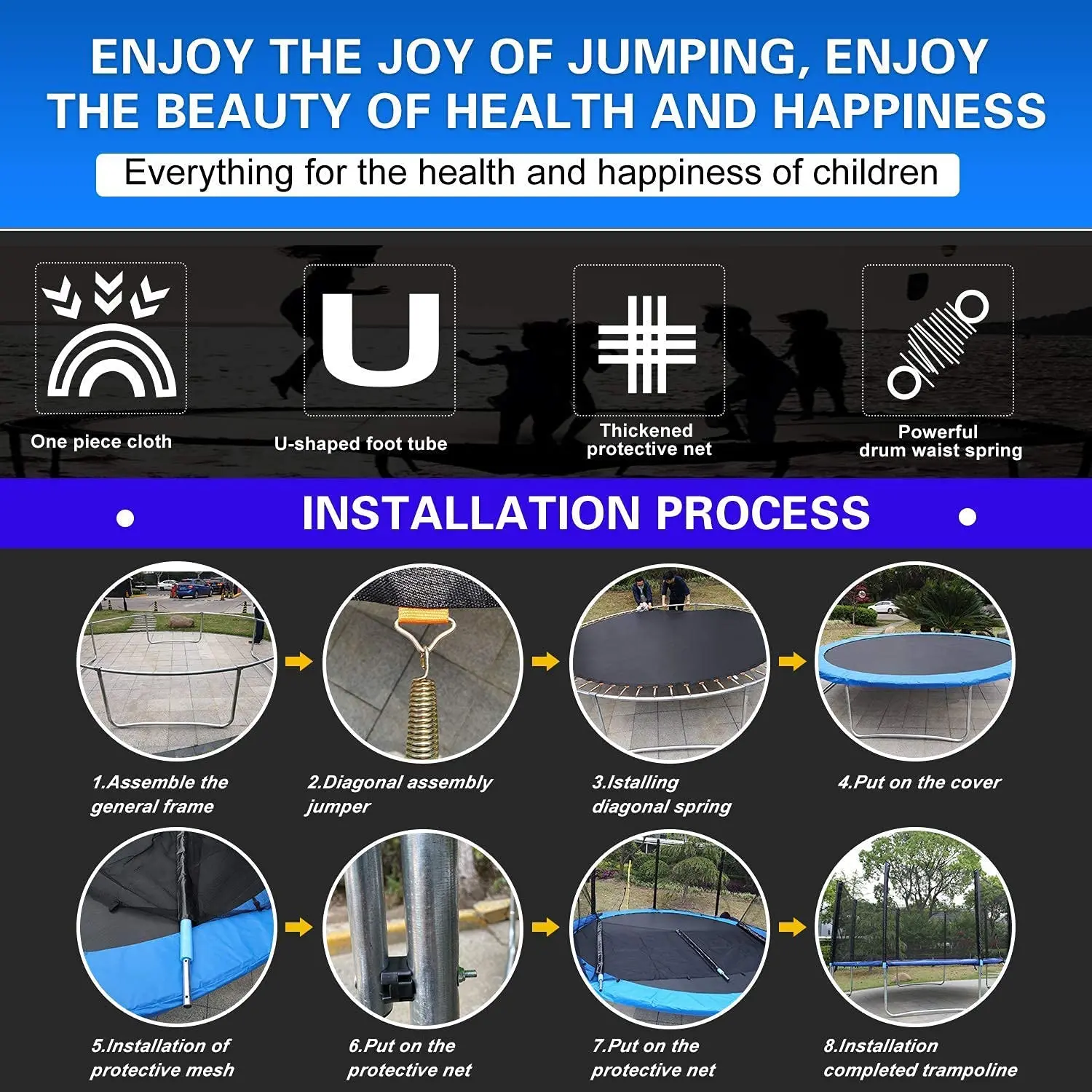 
SENDROAD 2FT 10FT 8FT 14FT 15FT 16FT Jump Recreational Trampolines with Enclosure Net Approved- Combo Bounce Outdoor Tram 