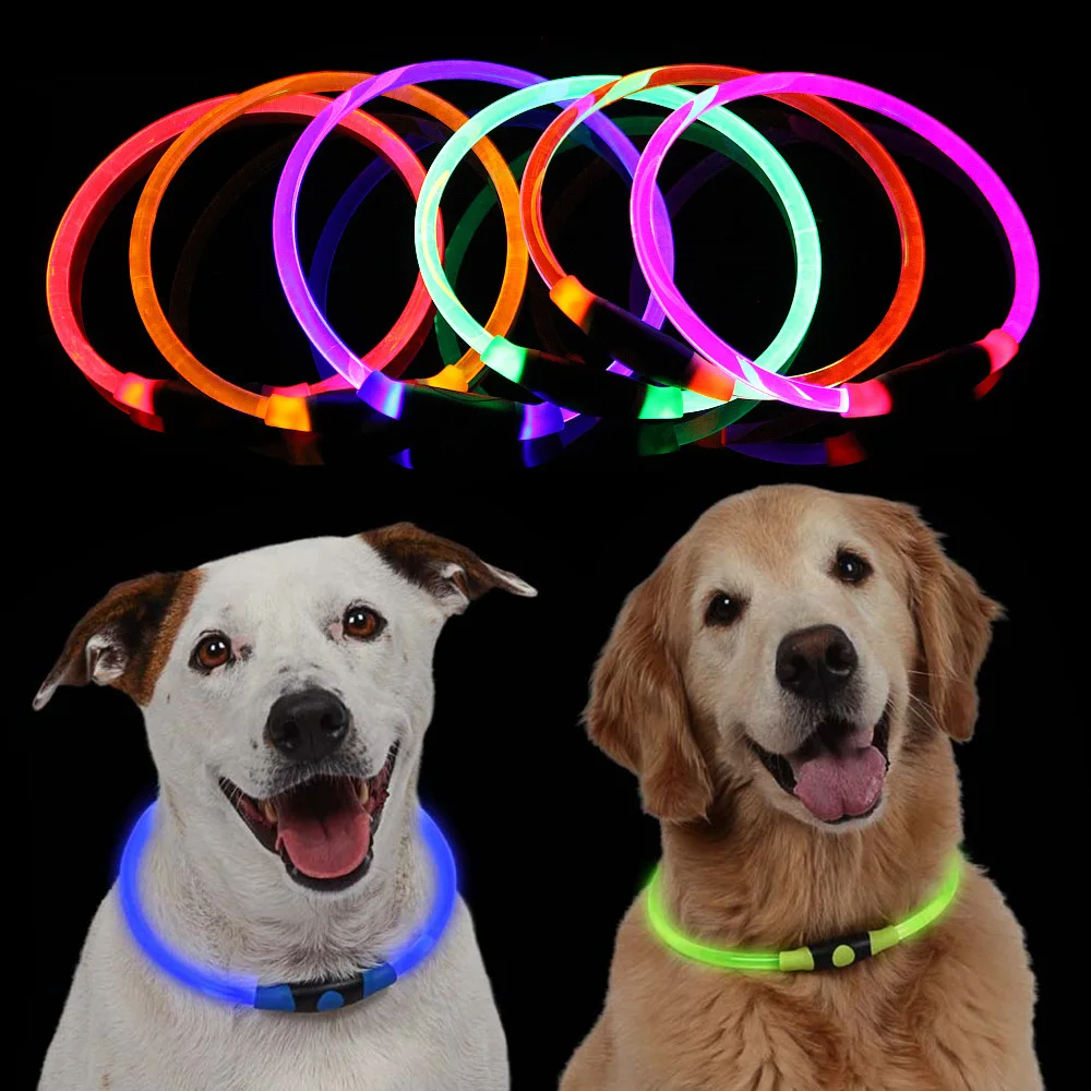 Night Walking Glow In Dark USB Rechargeable Waterproof LED Flashing Pet Training Dog Collar