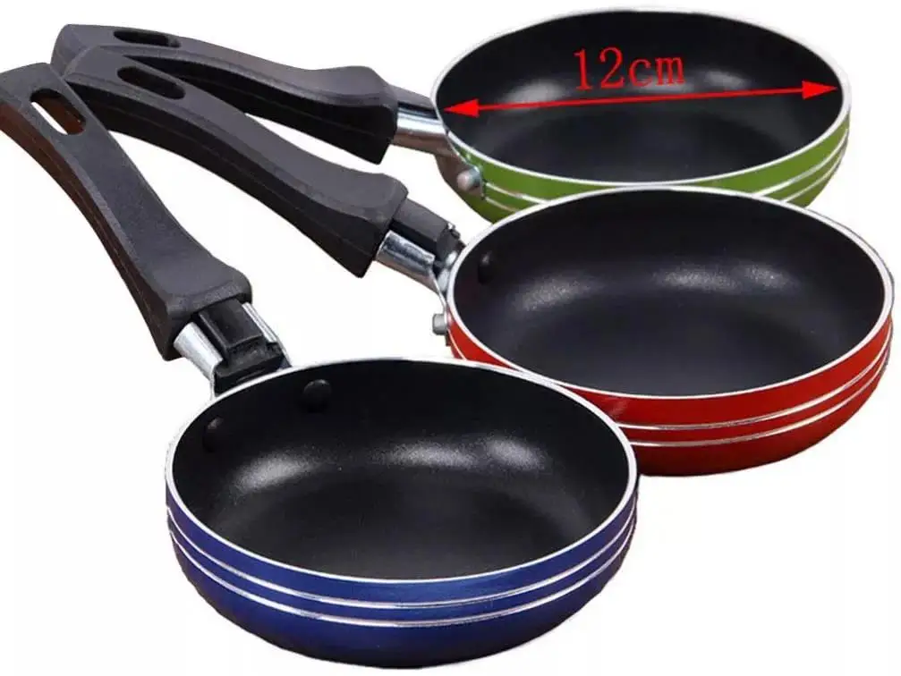 Huochu Cheap Price 12 CM Pressed Nonstick Aluminum Mini Egg Frying Pan for Home Kitchen Cooking