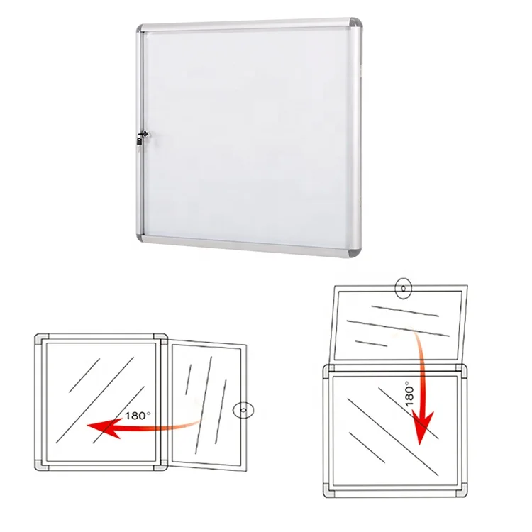 Office school supplies wall mount lockable acrylic glass door notice board aluminum frame enclosed