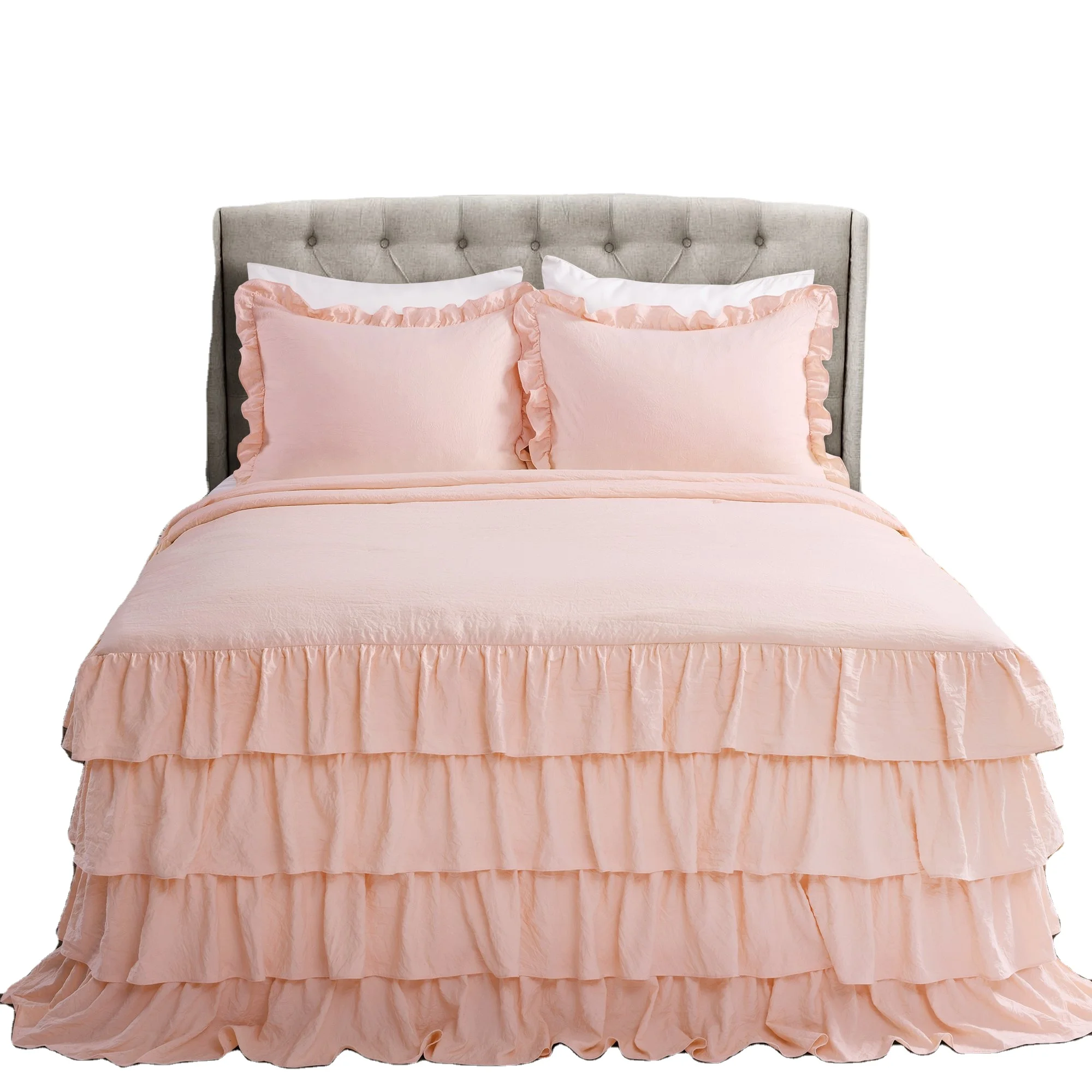 Luxury Wholesale Printed Fitted Quilted Frilled Home Bedding Bedspread Set