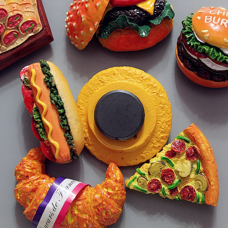 3D refrigerator magnet Creative funny resin fridge magnet Hamburger Croissant Donuts Home Decor