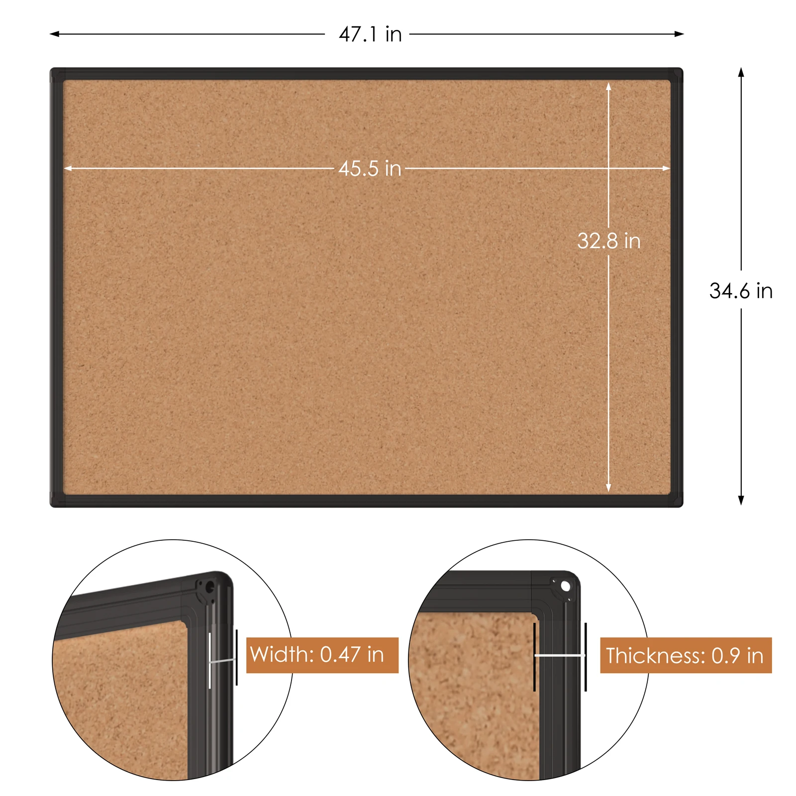 36*48inch  bulletin cork board  with black aluminum frame durable and light weight notice board